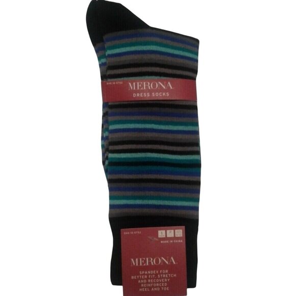 Merona Size 6-12 Mens Multi Striped Dress Socks Sea Casecade Blue Black Gray NEW - Picture 1 of 5